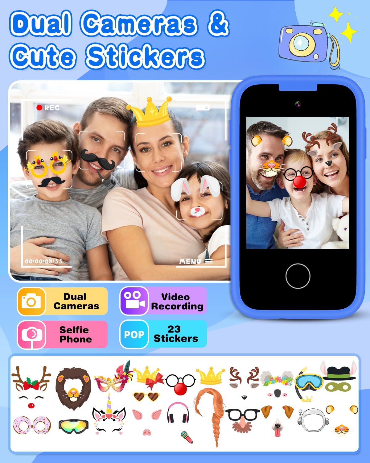 Kids Smart Phone for Boys Touchscreen Kids Phone Unicorn Gifts for Boys Age 6-8 with Dual Camera Music Game Learning Toy Phone Christmas Birthday Gifts for 3 4 5 6 7 8 Year Old Girls with 8G SD Card