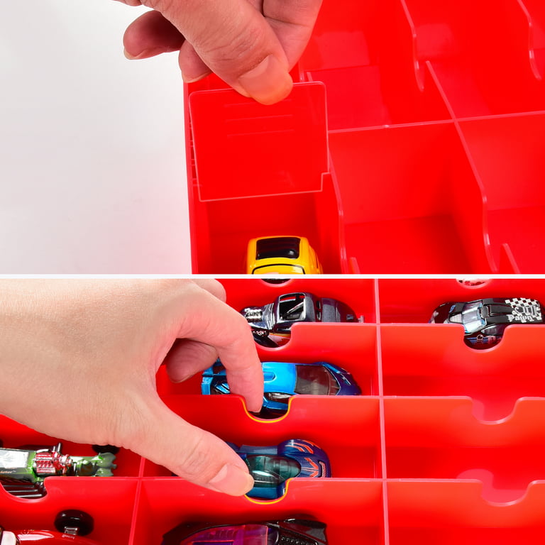 Fullcase Toys Car Organizer Storage Container, Double Sided Carrying Box  Holds 48 Compartments (Box Only) Red