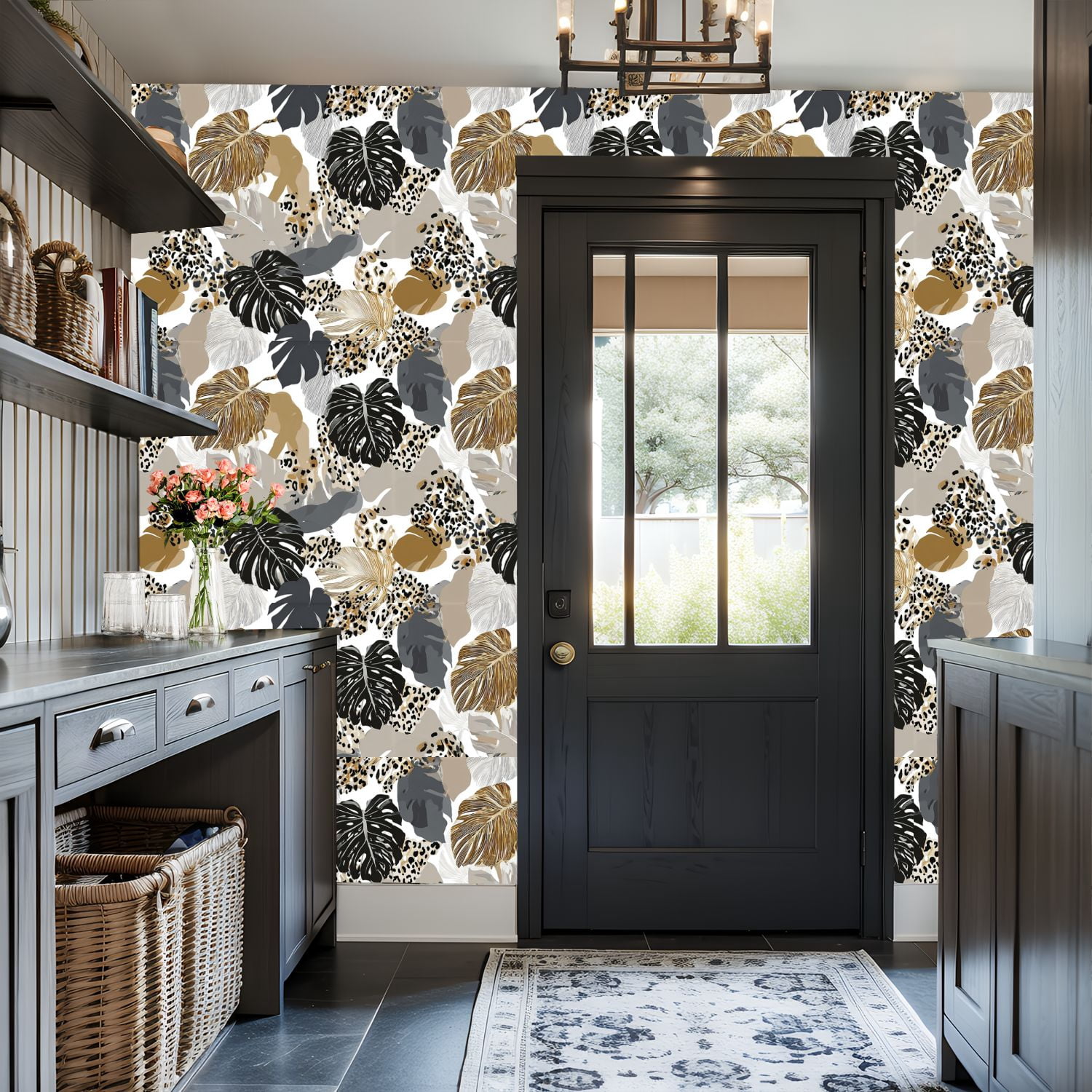 Peel and Stick Wallpaper 17.7in x 9.8ft Monstera Leaves Leopard Print Seamless Earth Tones Contact Paper Vinyl Self-Adhesive Removable Wall Paper for Bedroom DIY Home Decor Renter Friendly