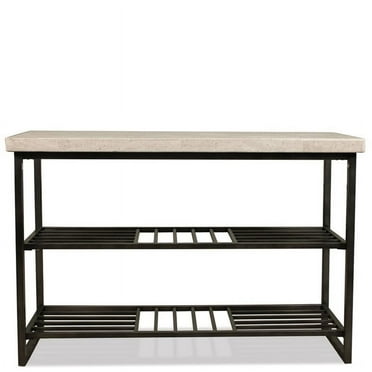 Bowery Hill Contemporary Console Table in Alabaster Travertine