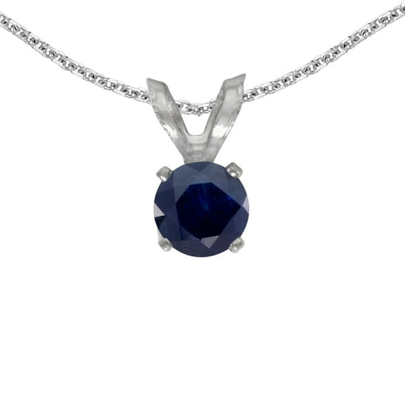 14k White Gold Round Sapphire Pendant with 18" Chain