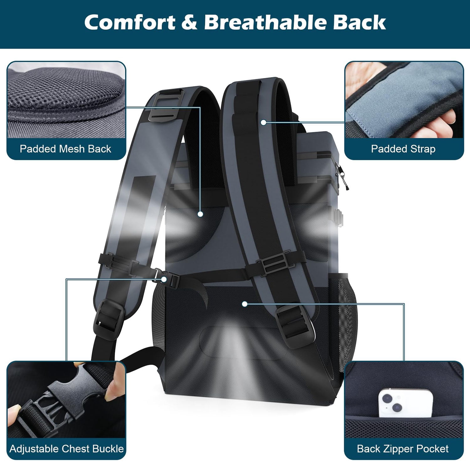 HOMEYA Cooler Backpack,40 Cans Backpack Cooler Insulated Leak Proof,Portable Multifunctional Double Deck Camping Coolers Bag for Picnic Hiking Travel,Dark Gray