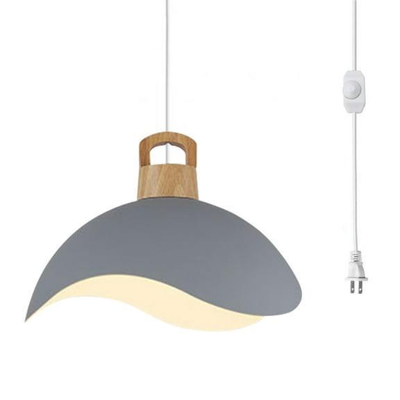 Kiven Plug in Pendant Light, Modern Hanging Light Fixture with Grey Iron Shade, E26 Socket Dimmable Pendant Light for Bedroom Hallway Kitchen Island