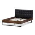thumbnail image 4 of Baxton Studio Mitchell Rustic Industrial Walnut Wood Black Faux Leather Dark Bronze Metal King Size Platform Bed, 4 of 8