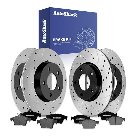AutoShack Front & Rear Brake Rotors & Ceramic Pads for Mazda, 3 Sport 2010, 2012-2013, FWD L4 2.5L - E-Coated Drilled & Slotted - ShadowGuard