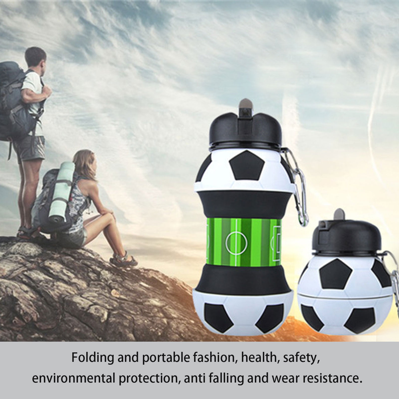 V V&I PRO INNOVATION Kids Sports Water Bottle Collapsible Ball Shaped  Drinking Cup Leak Proof School Lunch Mug Shockproof Squeezable Basketball
