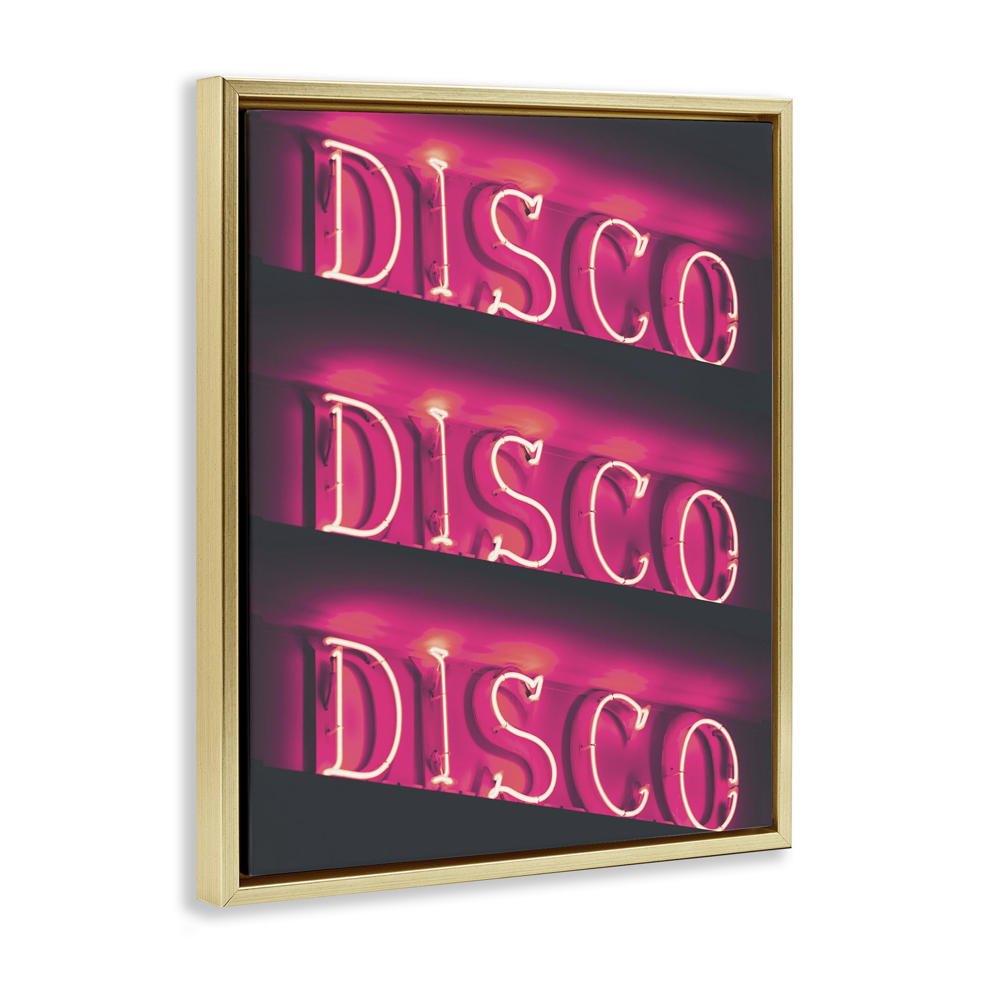 Stupell Industries Pink Disco Neon Lights Typography Painting Gold Floater Framed Art Print Wall Art, 17 x 21