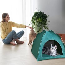 Coollooc Cat Tent, Cats Tent Cave Nest Bed, Portable Kitten Tents, Pet House for Dog, Pet Cute Cave Nest Dog Houses for Small Animals All Seasons Indoor and Outdoor(A,Green)