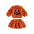 thumbnail image 2 of RUINIXCW Funny Toddler Girl Halloween Outfit Kids Infant Baby Girl Warm Fall Winter Clothes Fuzzy Plush Long Sleeve Mock Neck Sweatshirt and Skirt Set, 2 of 9