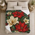 thumbnail image 5 of Ornate Poinsettia Berries Gold Leaves, Festive Holiday Scene, Warm Flannel Blanket for Living Room and Family Room, Art Lovers Housewarming Gift, Festive Home Decor, 5 of 9