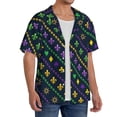 thumbnail image 2 of Balery Mardi Gras Strings of Beads Camisa Casual de Manga Corta con Botones para Hombre, Texturizada, Estilo Cubano, para Playa, Verano-Small, 2 of 5