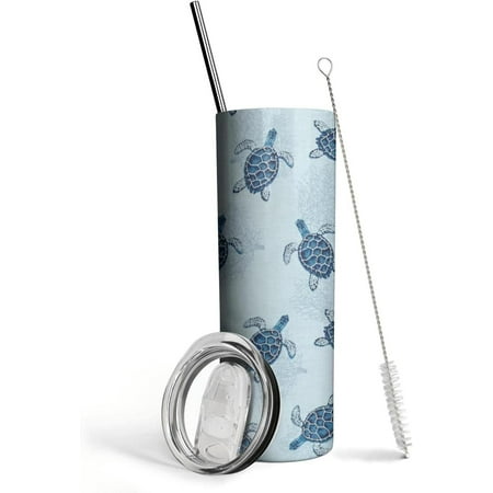 

Sea Turtle Gifts - Sea Turtle Tumbler with Lid and Straw - Double Wall Vacuum Stainless Steel 20 Oz Watercolor Ocean Turtle Cup Water Bottle Travel Coffee Mug - Sea Turtle Decor Accessories Stuff