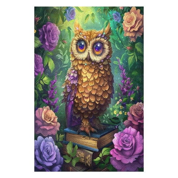 Puzzles for Adults 300 Pieces - Owl Sits Book With Flowers Puzzle Challenging Educational Toys Puzzles Reduced Pressure Gift