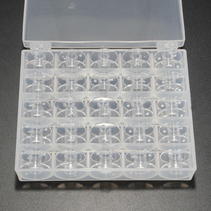 Transparent Storage Case Box 25pcs Sewing Machine Spools Thread Empty Bobbins 