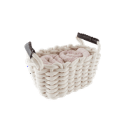 Cotton Rope Basket Decorative Woven Basket Collapsible Nursery Hamper with Handles for Laundry, Towels,Books,Keys,Storage Basket (White, 8.5"x6.5"x6")