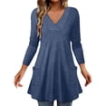 thumbnail image 2 of Ynynloco Long Sleeve for Womens Tops with 2 Pockets Fall Oversized Blouses Pullover Solid Color Dressy Casual T-Shirts Outfits, 2 of 9