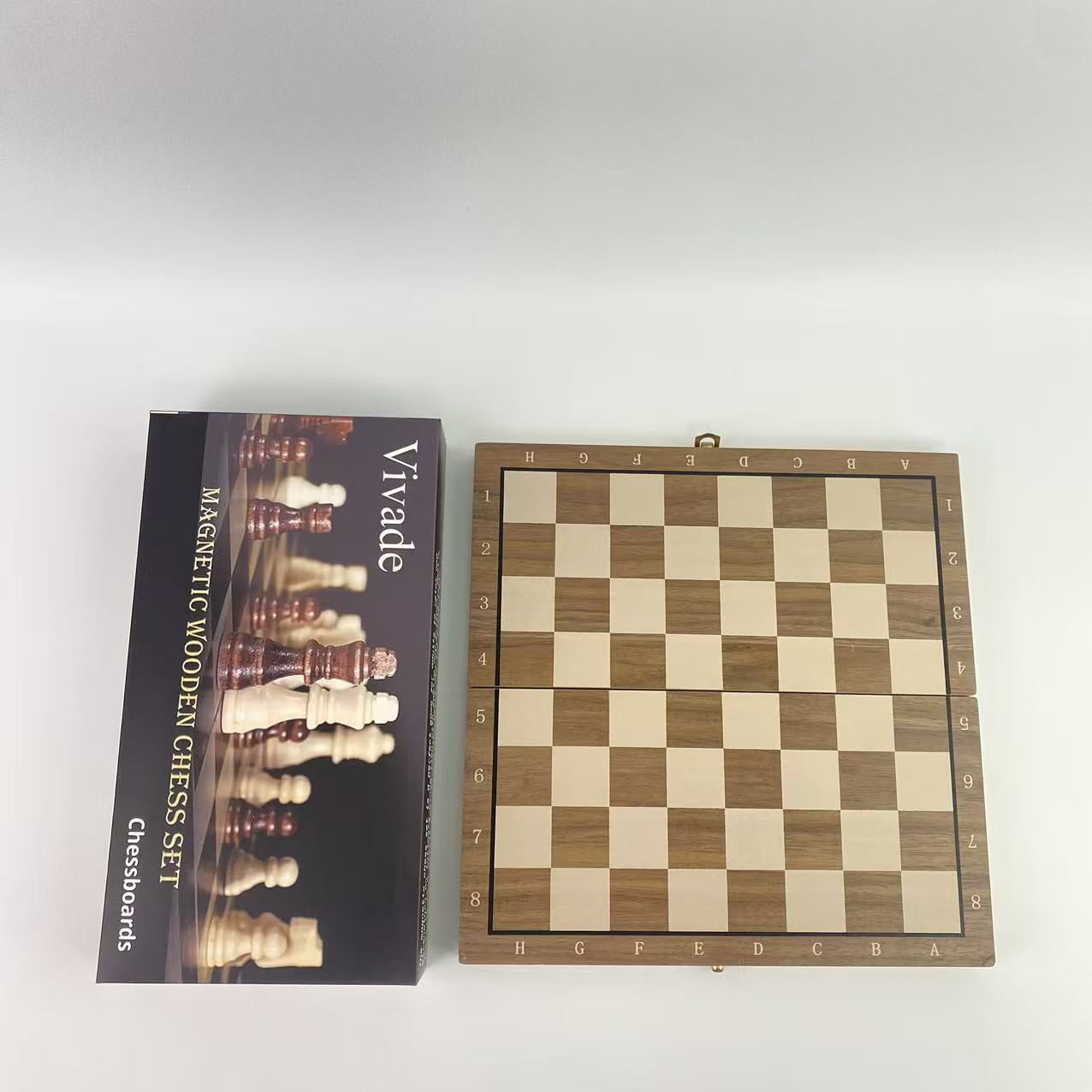 Vivade Chessboards,2 in 1 Magnetic Wooden Chess and Checkers Board Game Set, 15" Folding Chess Boards with 2 Extra Queens, Portable Travel Chess Sets with Pieces Storage Slots