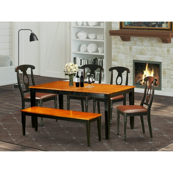 East West Furniture  Dining Set Contains a Rectangle Table and Dining Chairs with a Bench (Chair Seat Type Options) Faux Leather NIKE6-BCH-LC