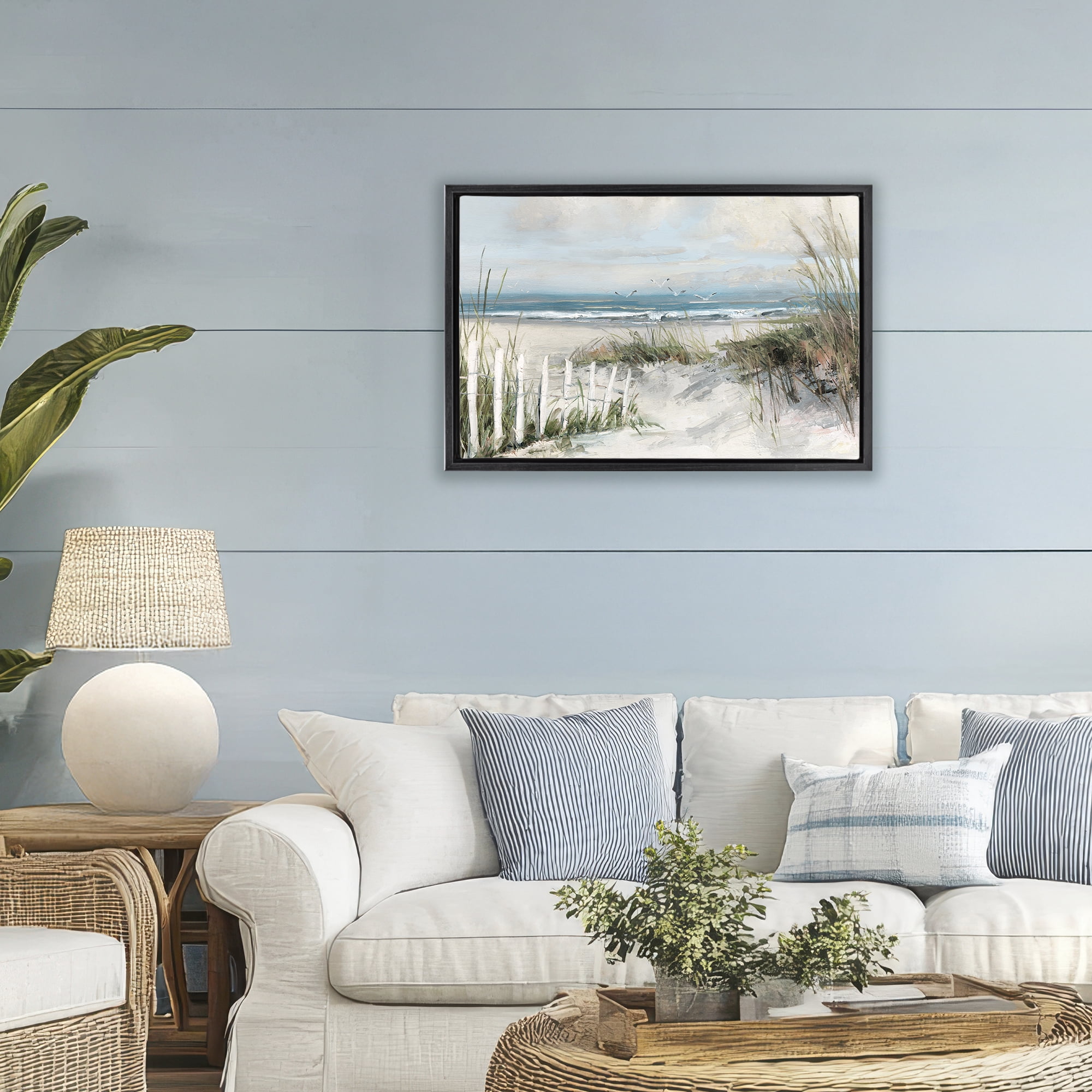 Stupell Industries Dunes With Weathered Fence Black Framed Floater Canvas Wall Art, design by Sally Swatland