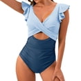 thumbnail image 2 of Womens One Piece Swimsuit Cutout Ruffle Trim Bathing Suit Flattering Swimwear for Beach Pool Vacation Sky Blue 2XL, 2 of 6