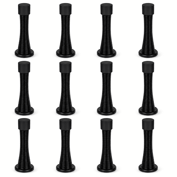 12 Pack Spring Door Stopper , Wall Doorstop with Rubber Bumper Tip, Easy Install, No-Damage Wall Protector, Black