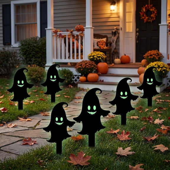 Glowing Eyeball Ground Stake Ghost Black Silhouette Acrylic Yard Decoration with Eerie Illumination for Halloween Outdoor Courtyard Garden Spooky Party Atmosphere
