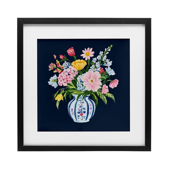 Spring Elegance Chinoiserie Vase Black Framed Print Under Glass, design by Yen