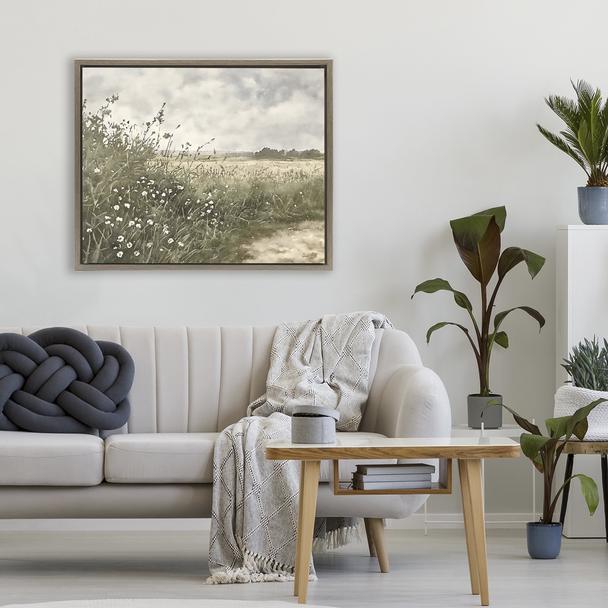 Stupell Industries Soft Meadow Landscape at Dusk Brown Framed Floater Canvas Wall Art, design by Riley B