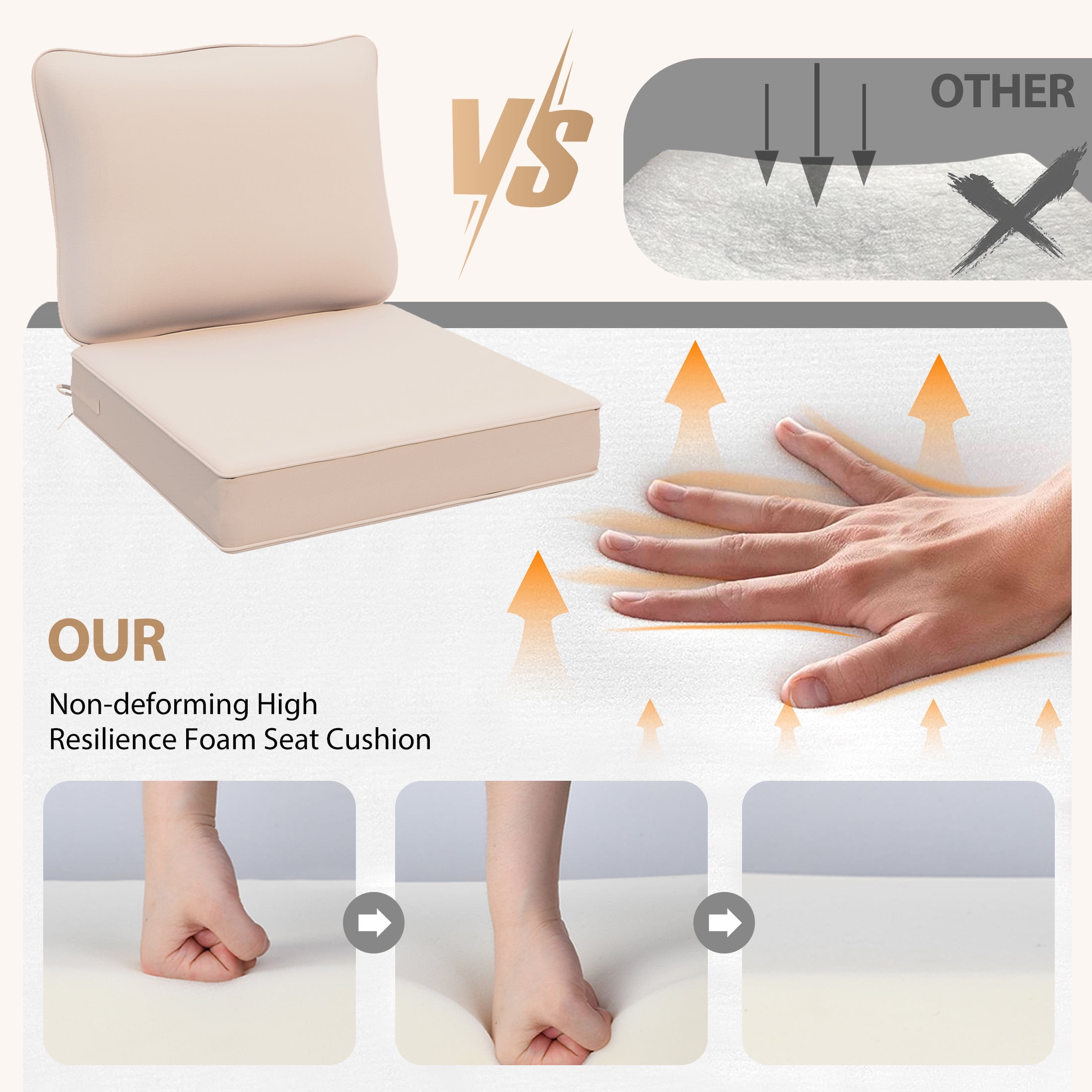 24 x 24 Waterproof Outdoor Deep Seat Cushion for Patio Furniture Cushion Replacement, Peachy Tan