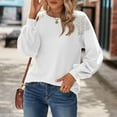 thumbnail image 5 of Womens Long Sleeve Tops Lace Hallowout Solid Blouses Casual Loose Fit Tunic Crewneck Waffle T Shirts Tops, 5 of 7