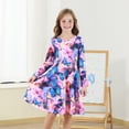 thumbnail image 4 of Lanbubble Girls Dresses Long Sleeve Butterfly Printed Casual Twirly Dress Fall Clothes 5-13 Years, 4 of 10
