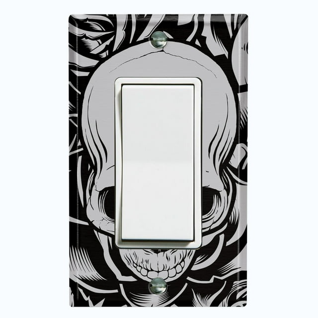 Metal Light Switch Plate Outlet Cover Skull Rose Flower Gray SKL001