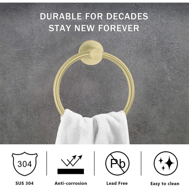 Towel Holder Stainless Steel Practical Fixing Rings Hanging Rack Exquisite Convenient Hanger Stand for Home Bathroom Kitchen Use Golden