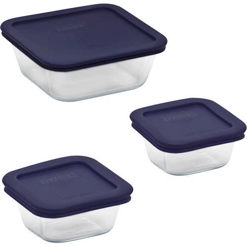 Pyrex 6Piece Storage Plus Square Value Pack with Plastic Covers, Glass
