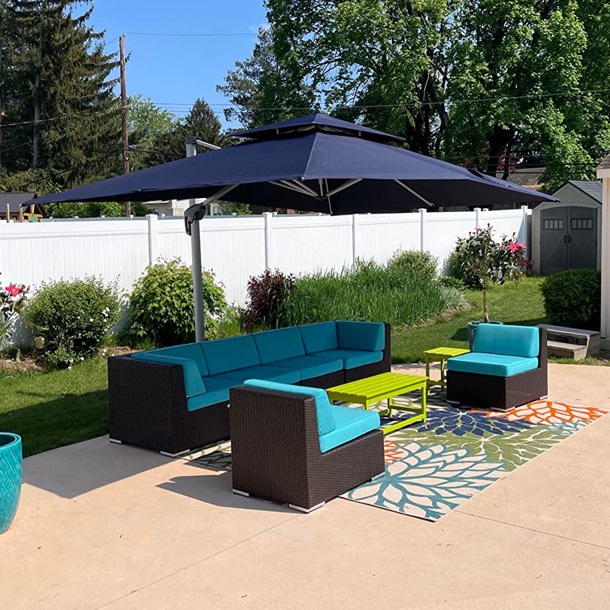 Purple Leaf 10ft Outdoor Patio Umbrella - Offset Cantilever Design with 360° Rotation, Navy Blue Square Market Umbrella for Deck, Pool, and Garden