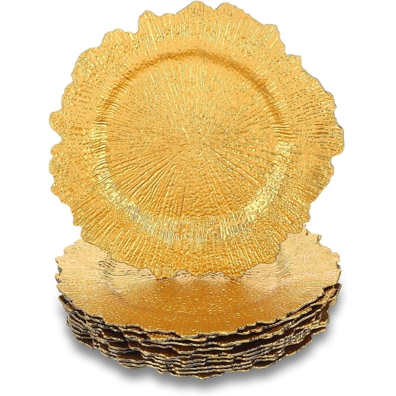 12 Pack Gold Charger Plate 13'' Round Plastic Reef Plate Chargers for Dinner Plates Decorative Wedding Dinner Party Table Setting