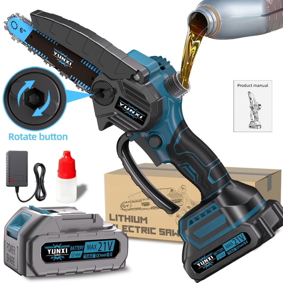 DGB YUNXI 6" Brushless Mini Cordless Chainsaw, 21V Electric Handheld Pruning Saw for Wood Cutting, Tree Trimming & Garden Work