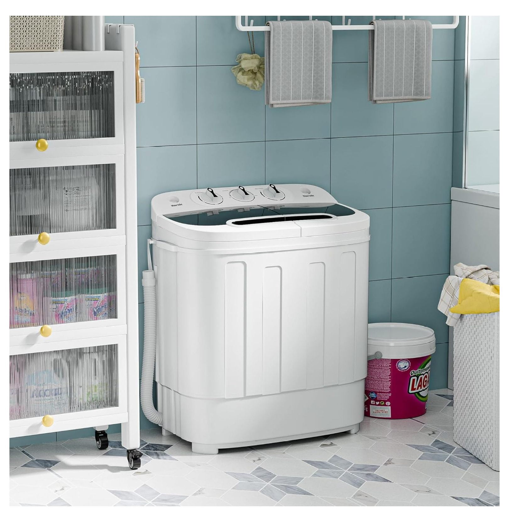 SONGMY Compact Mini Twin Tub Washing Machine 13lbs - Portable Washer with Spin Cycle, Built-in Gravity Drain for Apartments & Dorms