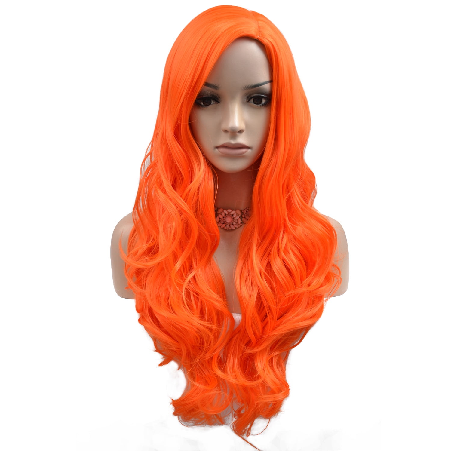 RightOn Orange Wig Long Curly Wig Women Girls Charming Full Wig Long