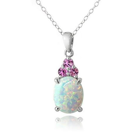 ONLINE - Created White Opal and Pink Sapphire Sterling Silver Oval ...