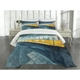 thumbnail image 3 of Ambesonne Yellow and Blue Quilted Bedspread Set 3 Pcs, Old Tram City, Queen Size, Slate Blue, 3 of 5