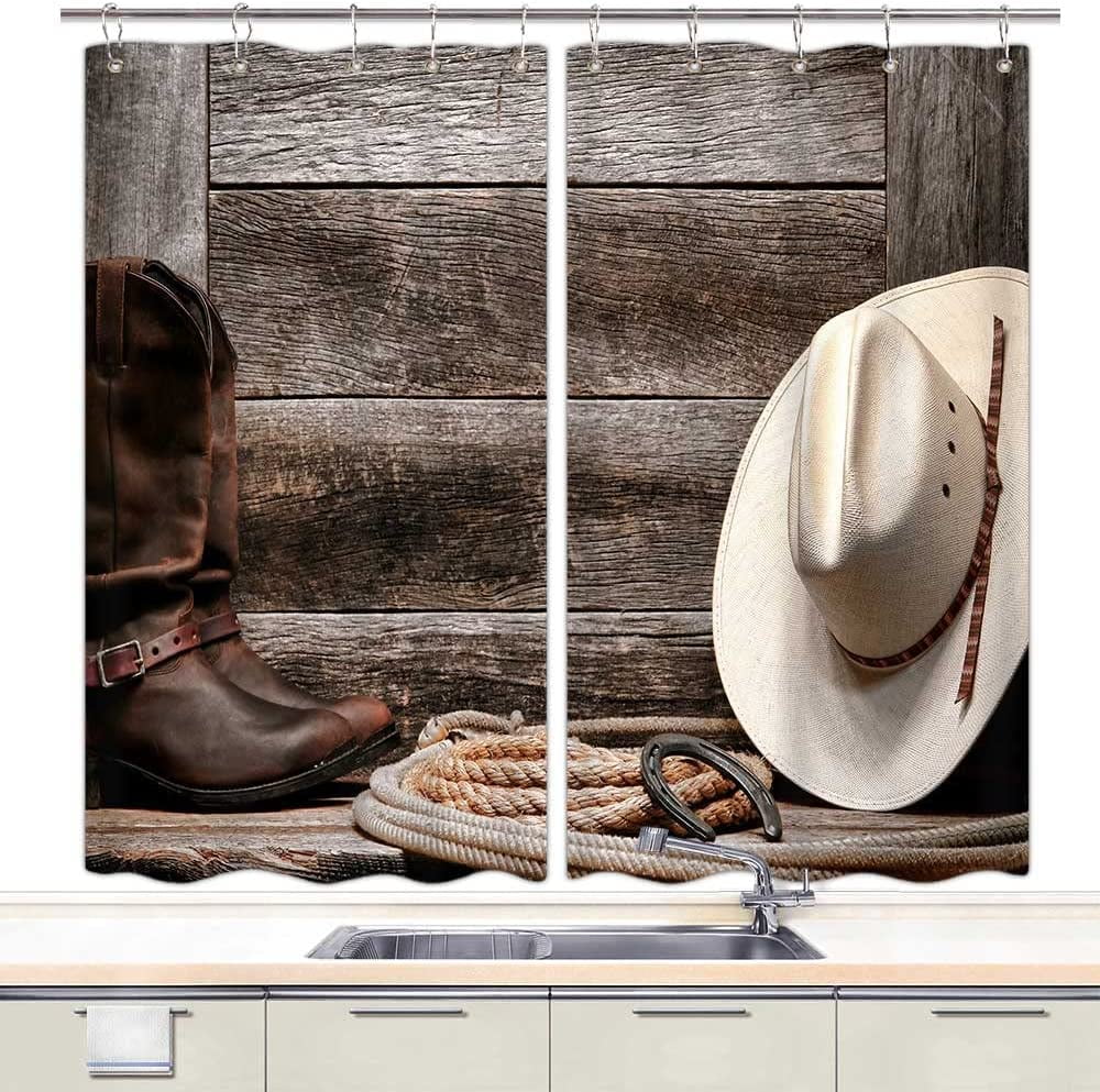 QIBAIDAN Western Kitchen Curtains Country American Wild West Desert