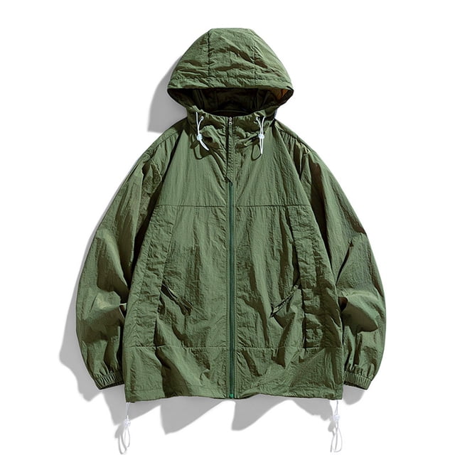 RXIRUCGD Ensemble de Protection Solaire pour Homme Veste Décontractée à Manches Longues avec Capuchon, Vert Armée, Taille : L