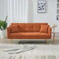 thumbnail image 2 of Gewnee Futon Sofa Bed, Convertible Double Sofa Bed with Folding Armrests - Teddy Velvet Fabric & Sturdy Wood Frame for Living Rooms & Small Spaces，Orange, 2 of 16
