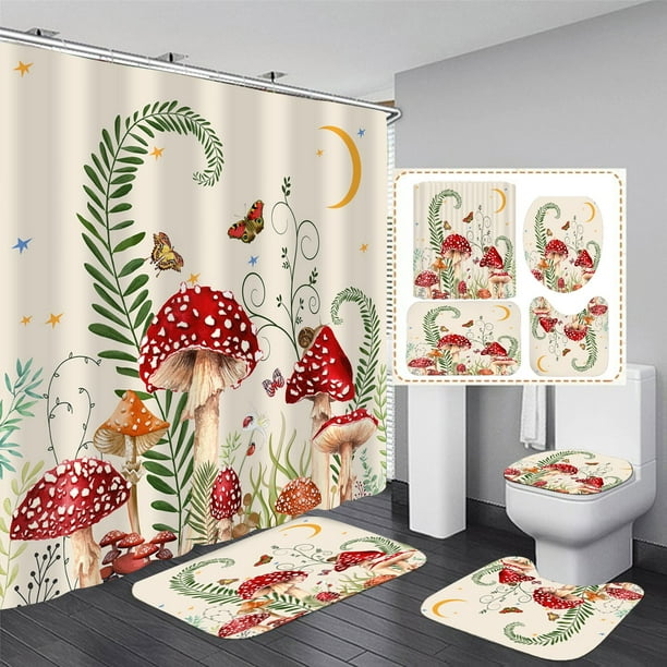 Juego de cortinas de baño Jieprom con forma de hongo, mariposa y flor