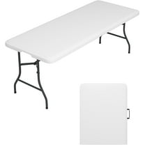 VERYKE 6 Ft Folding Table, Heavy Duty Plastic Foldable Table with Carry Handle and Steel Legs, Portable Fold-in-Half Table Perfect for Party, Dining, Wedding, Events, Picnic(70.87 x 27.56in,White)