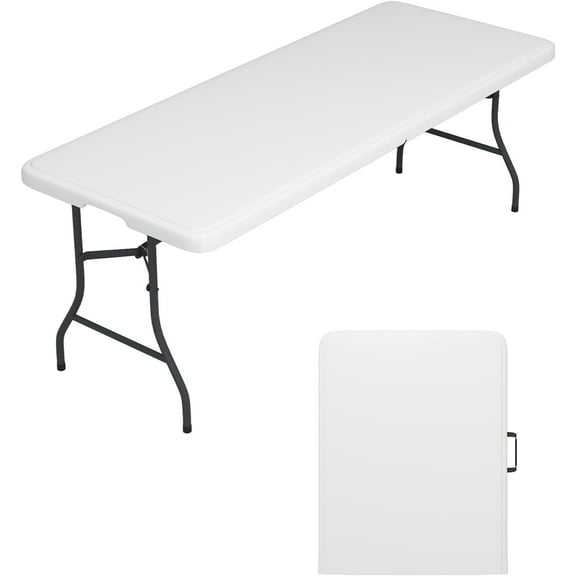 VERYKE 6 Ft Folding Table, Heavy Duty Plastic Foldable Table with Carry Handle and Steel Legs, Portable Fold-in-Half Table Perfect for Party, Dining, Wedding, Events, Picnic(70.87 x 27.56in,White)