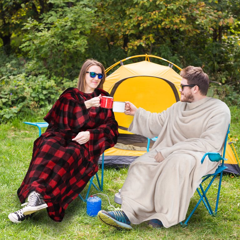 Wearable Blanket with Sleeves and Kangaroo Pocket for Adult Soft Warm Comfy  Throws Wrap Robe Blanket in Little PlaidRed. - Walmart.com