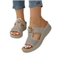 thumbnail image 4 of SEAOPEN Rhinestone Slides for Womens Dressy Slides Sandals Summer Open Toe Sandals Flats Ankle Strap Comfortable Slip On Slide Sandals Fashion Shoes Size 7 Gray, 4 of 7