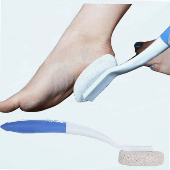 Foot Brush Long Handle Shower Bath Brush, Silicone Stone Foot Brush Dead Skin Removal Brush with Scrubbing Pumice Stone, 13.8inch Long Handle Foot Cleaning Massaging Brush